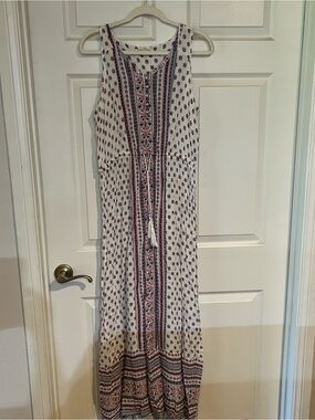 Pink Rose White Top with Pink & Navy Folk Print